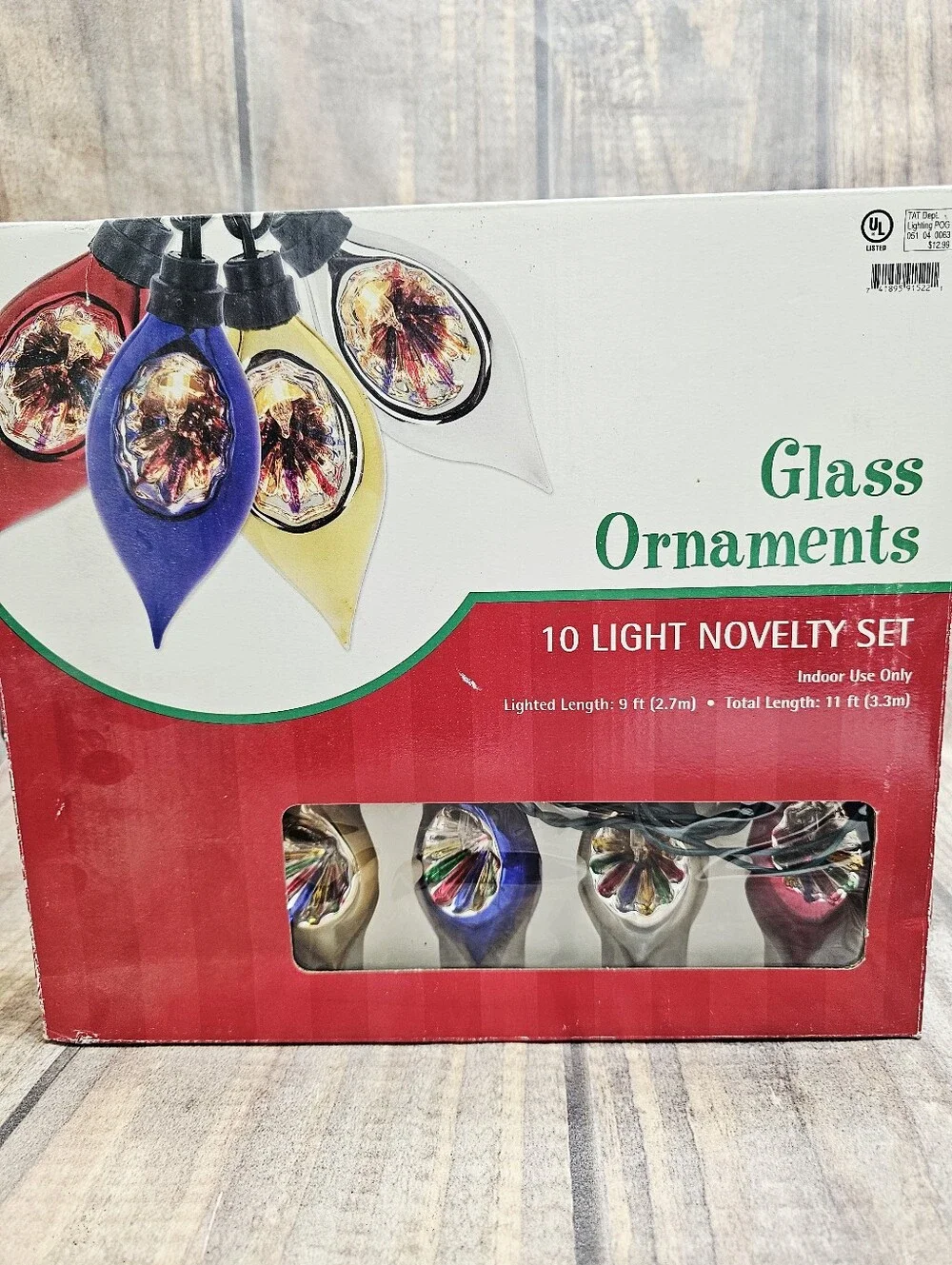 American Vintage Retro Glass Christmas Lighted 10 Indent Ornaments String 11'